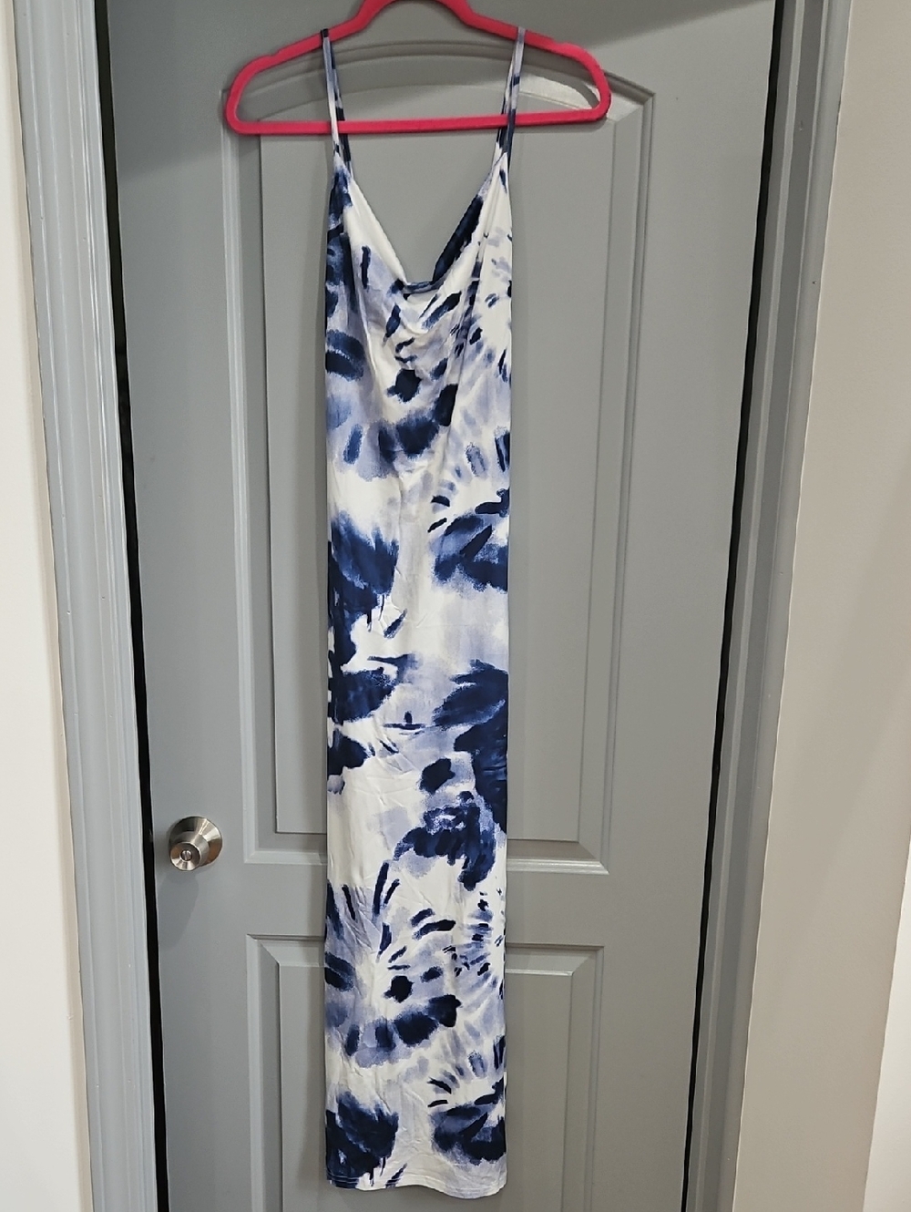 White and Navy Tie-Dye Maxi Slip Dress